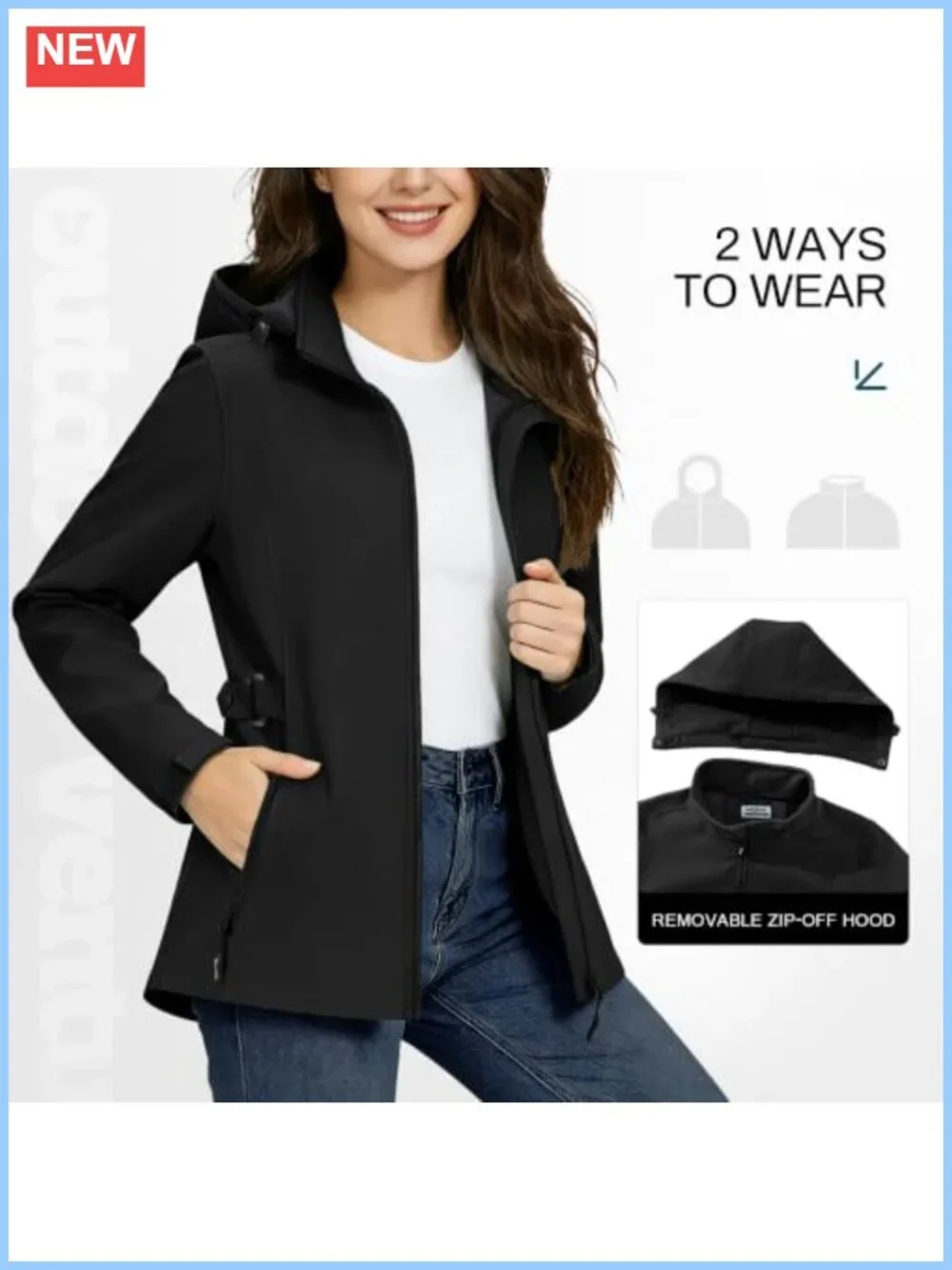 Women's Fleece Lined Waterproof Rain Jacket Softshell Coat with Removable Hood